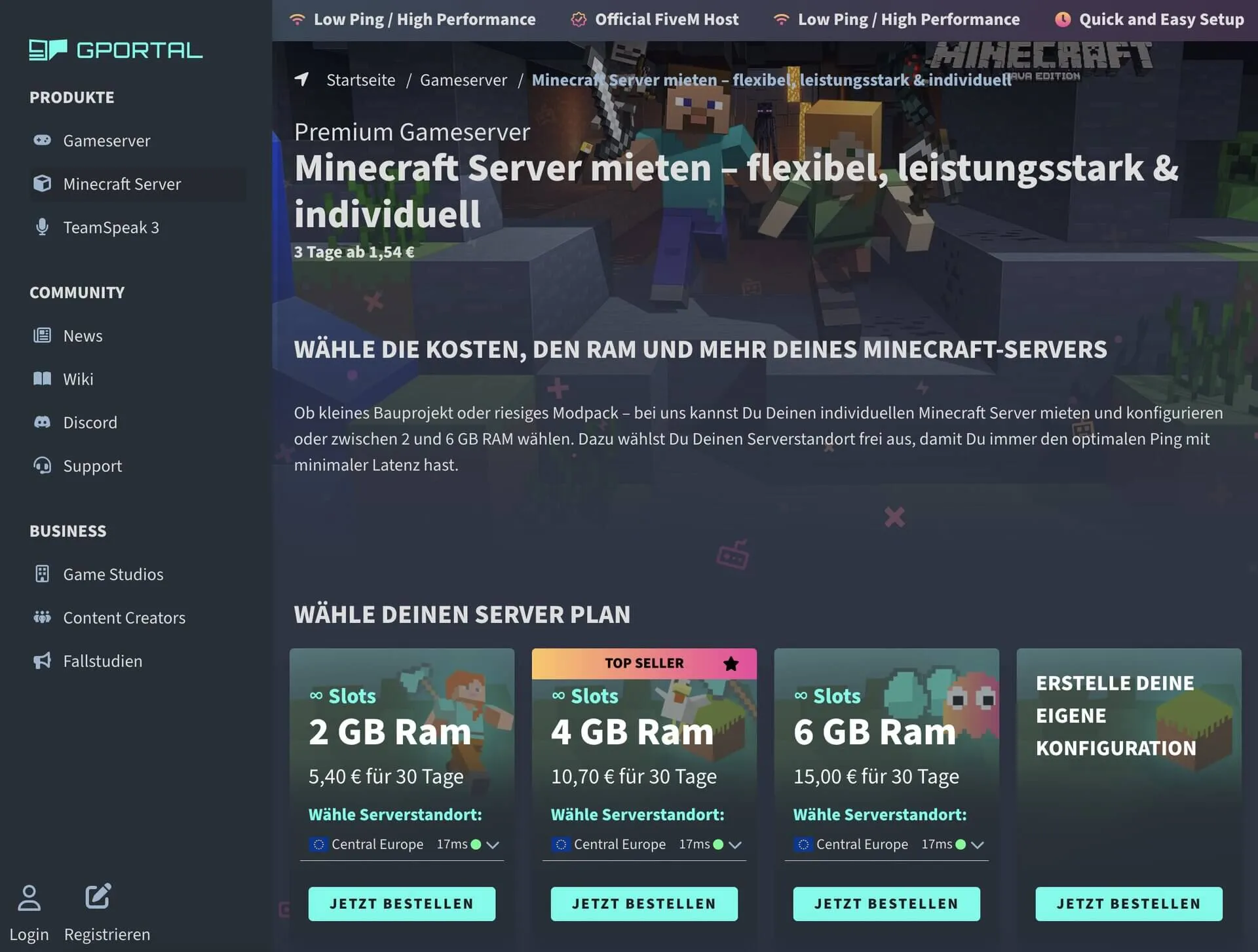 G-Portal - affordable Minecraft servers from Germany