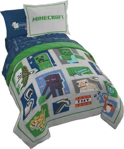 Jay Franco Minecraft 5 Piece Twin Bedding Set – Reversible Comforter, Sheets & Pillowcases