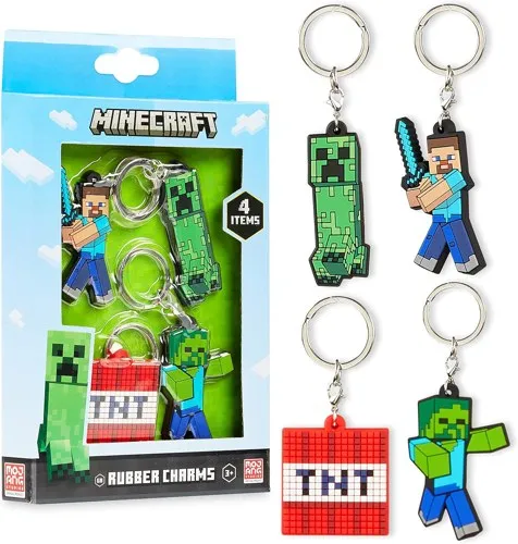 Minecraft Kids Keyrings and Silicone Wristband Set – Creeper Key Chain Set of 4