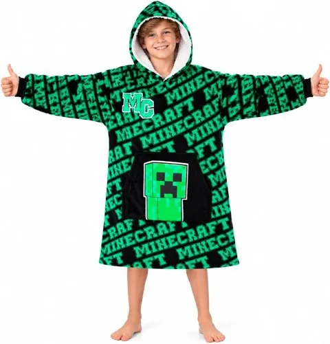 Minecraft Blanket Hoodie, fleece wearable blanket with sherpa hood
