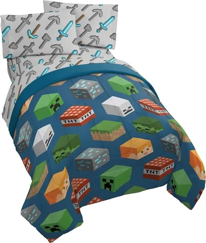 Minecraft Creeper Twin Comforter Set 4 Piece