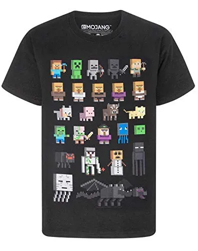 Minecraft T-Shirt Boys Kids Sprites Characters Short Sleeve Purple Top