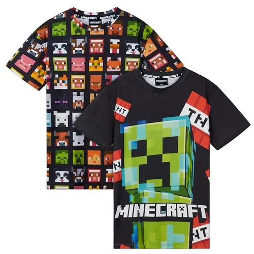 Minecraft Boys Crew Neck T-Shirts, Soft Breathable Material, Pack of 2