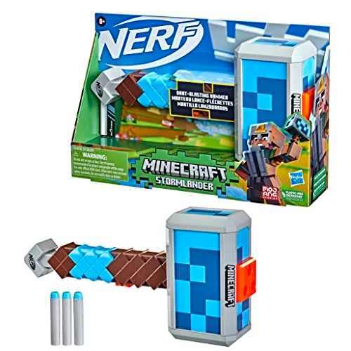 Nerf Minecraft Stormlander Dart-Blasting Hammer, Fires 3 Darts, Includes 3 Nerf Elite Darts