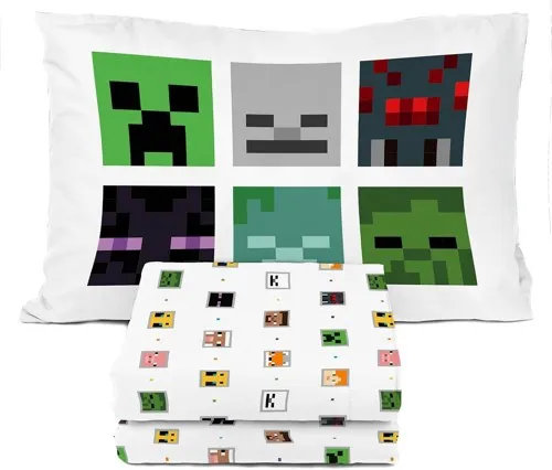 Sunny Side Up Minecraft Creeper & Animals Twin Sheet Set – 3 piece